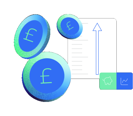 Illustration of financial growth with coins and an upward-trending report