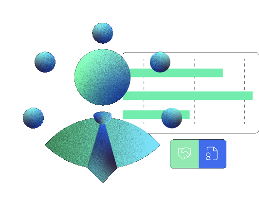 Illustration of a person beside a business progress chart